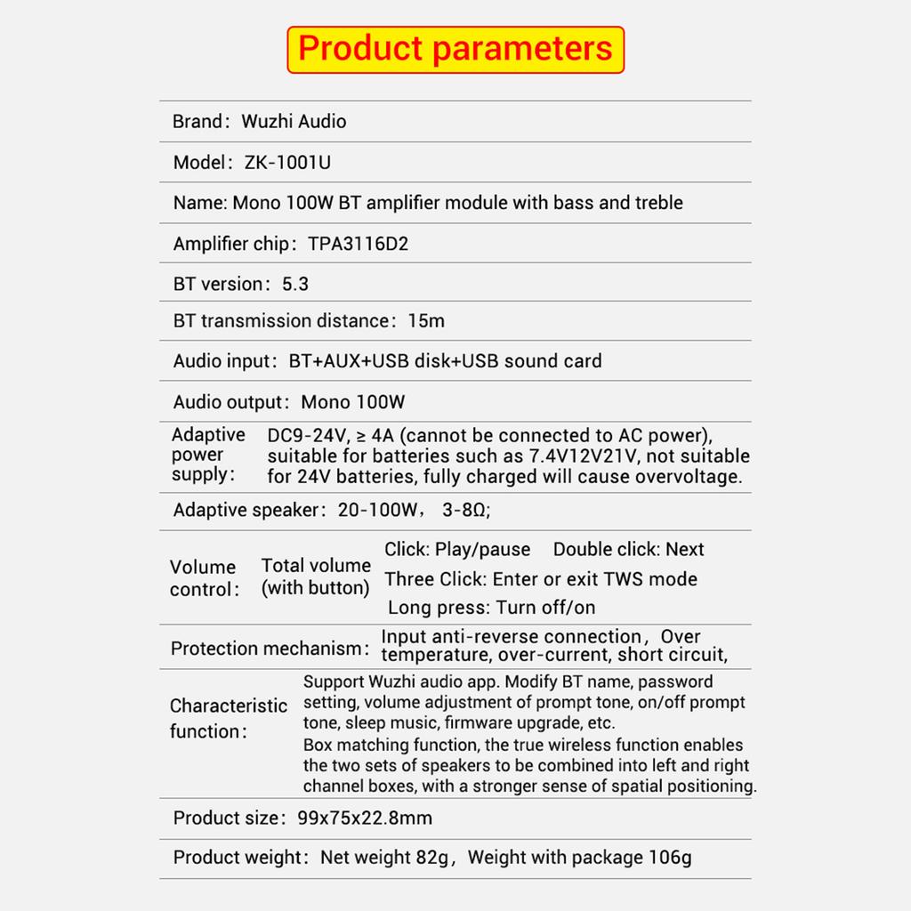 100W Mono Bluetooth Amplifier Board Easy Installation Audio Amplifier Board Car Audio Modification for Audio Experience
