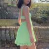 Solid Color Hollow Slim Sling Dress Sexy Halter Ruffled Dress