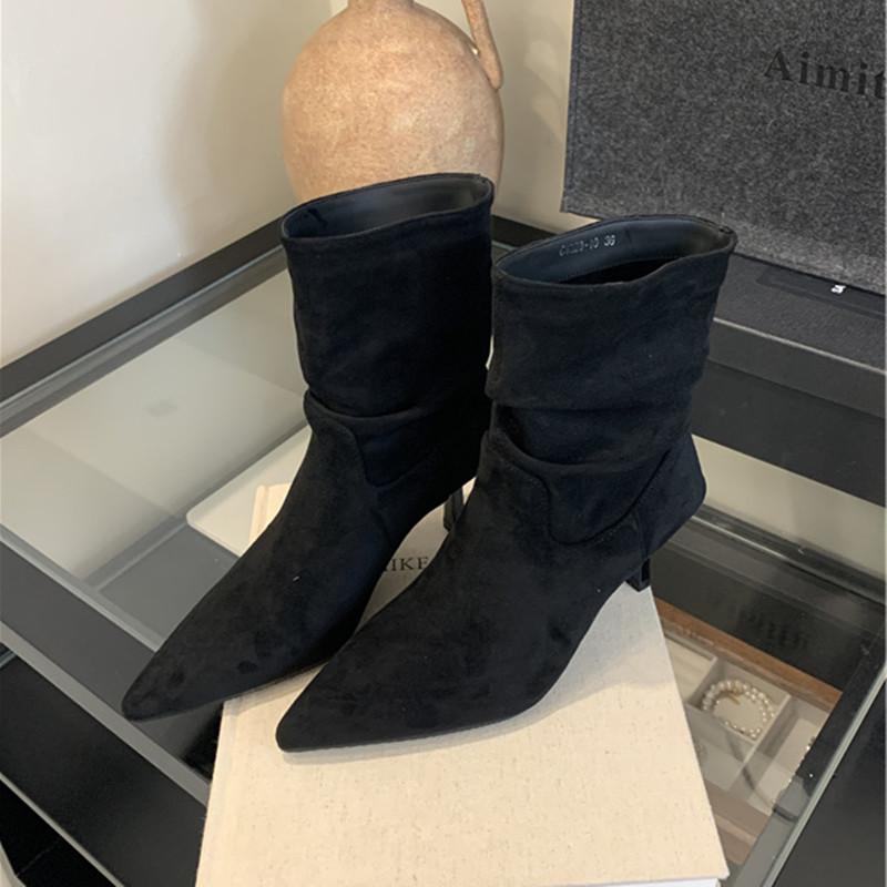 Bailamos Winter New Brand Women Ankle Boots Fashion Pointed Toe Ladies Elegant Chelsea Boots Shoes  Thin High Heel Dress Pumps