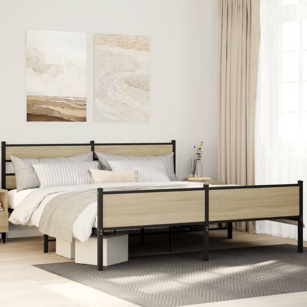 Metal Bed Frame Without Mattress Sonoma Oak Finish 183 X 213 Cm