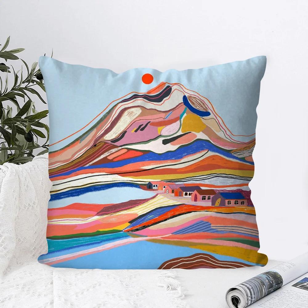 Mountain Landscape Abstract Mountain Art Pillow Case Square Pillow Bedroom Sofa Leisure Comfort Car Living Room Home Decoration