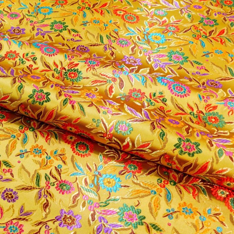 Jacquard Brocade Fabric 300x114cm for Needlework Cheongsam Pillowcases Diy Sewing Cloth Colorful Leaf Flower Black Golden Red