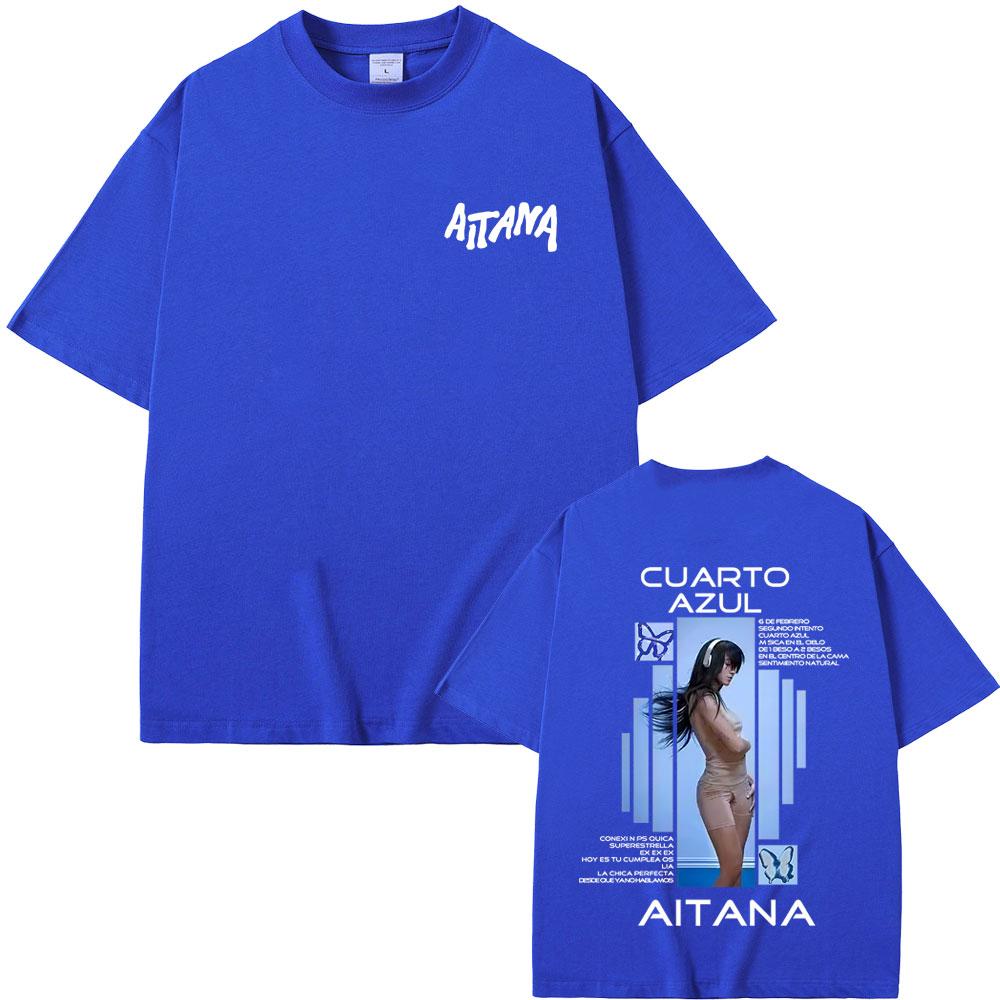 Singer Aitana Cuarto Azul Album Graphic Tshirt Men Women Fashion Pop Music T Shirts Unisex Cotton Casual Oversized Streetwear
