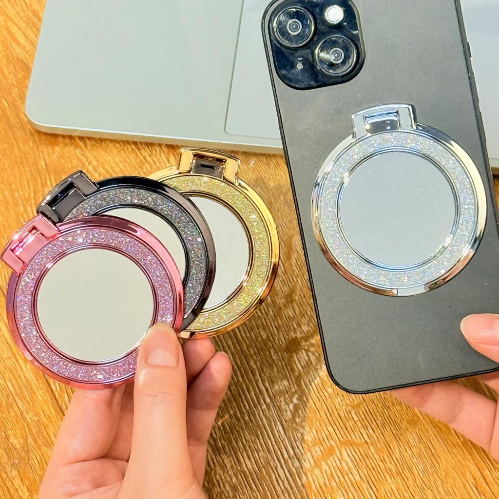 Glitter Mobile Phone Holder Ring Grip Round Mirror Cellphone Mount Stand for iPhone Samsung Xiaomi Universal Phone Kickstand