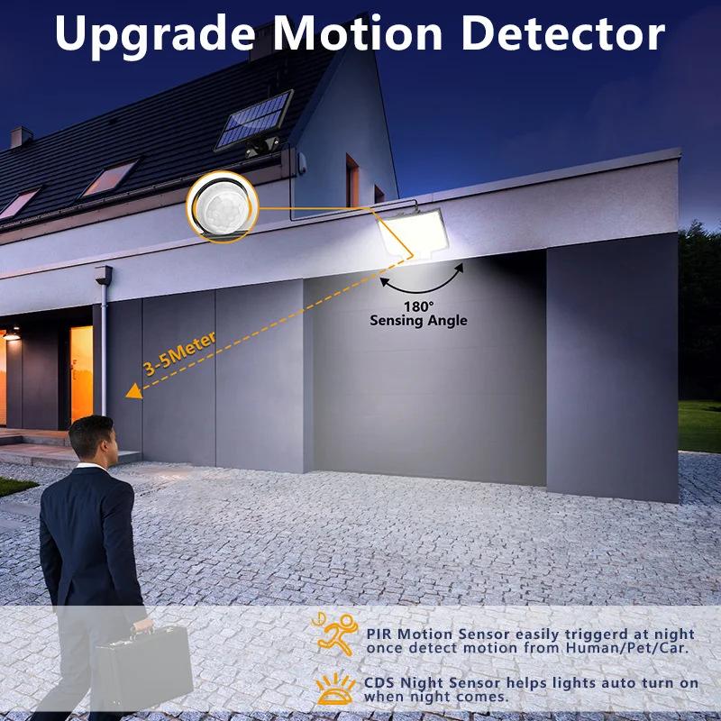 LED Solar Motion Sensor Outdoor Lights, IP65 Waterproof Solar Flood Lights, Solar Powered Security Spot Lights for Fence Garden