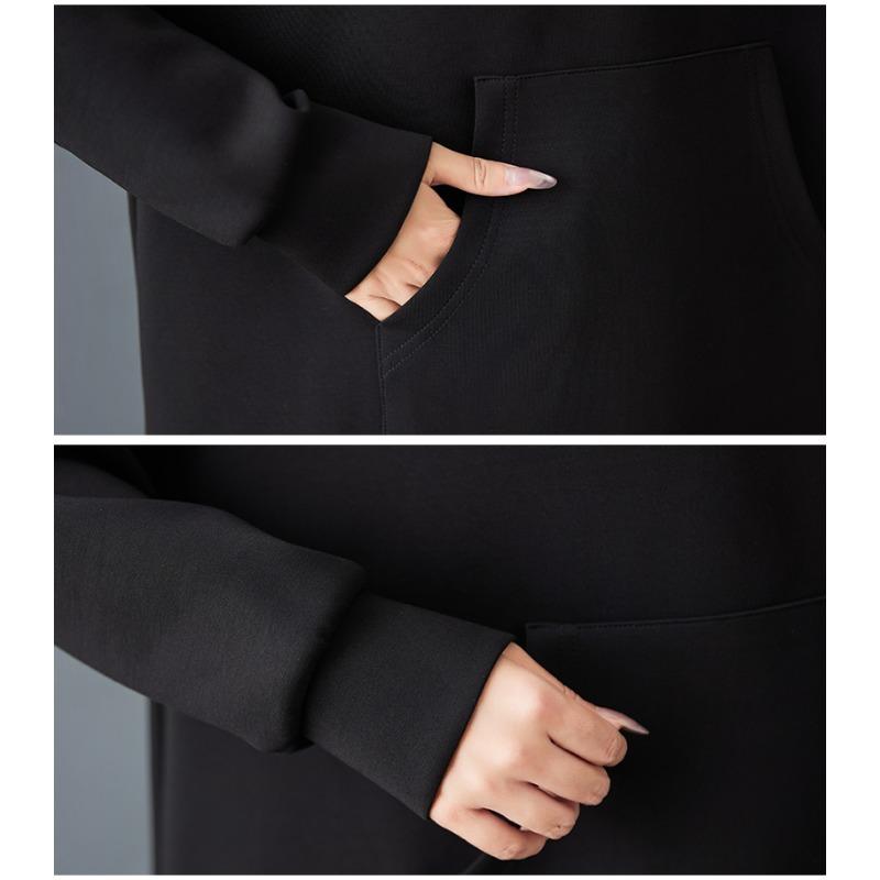 DIMANAF 2025 Women Plus Size Autumn Shirt Dress Long Sleeve Hooded Loose Casual Oversize Vintage Dress Black