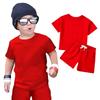 Kids' Solid Color Set - Short Sleeve & Shorts 2-Piece Outfit