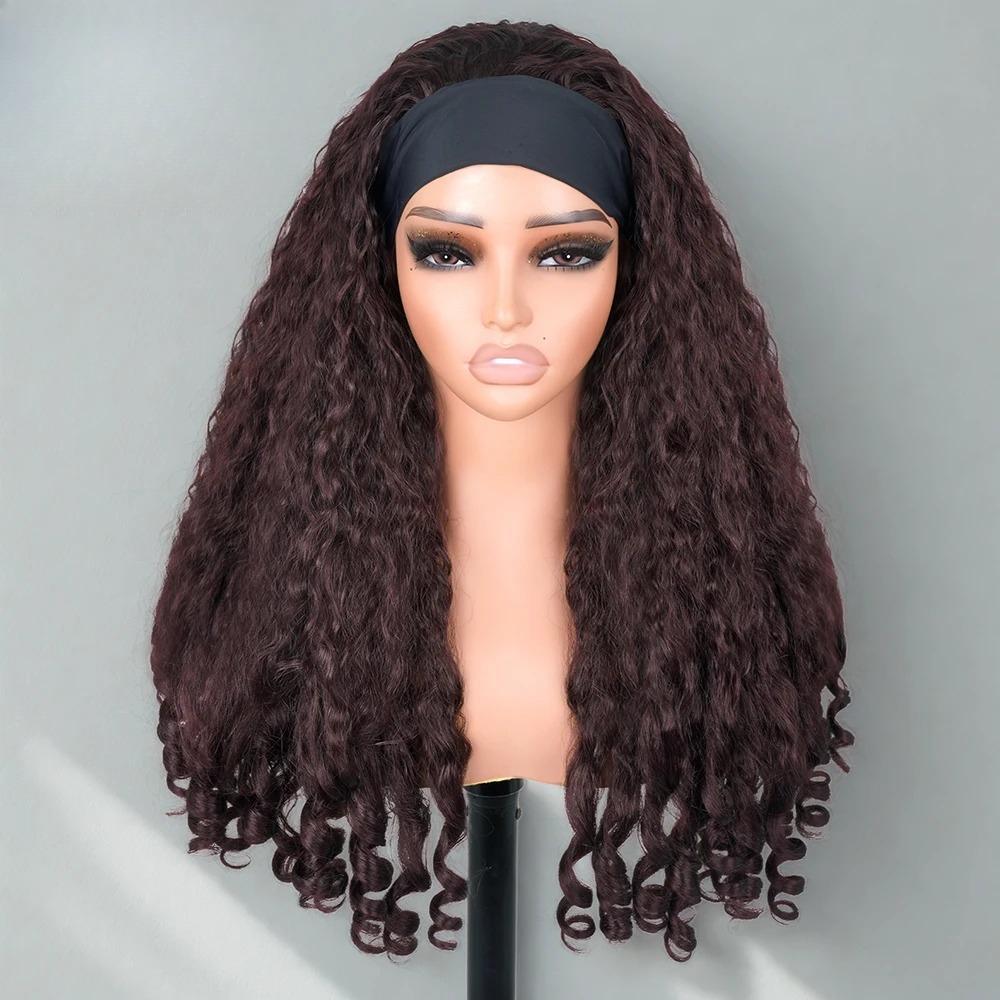 Peruki z opaską Afro Kinky Proste Dla Czarnych Kobiet 22 Cale Naturalny Czarny Krótkie Afro Yaki Proste Peruki z Opaską Sprężyste Kręcone