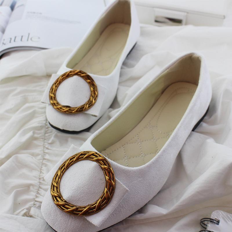 Fashion 2024 Spring and Autumn New Square Head Single Shoes Women's Shallow Mouth Flat Shoes Korean Edition Metal Round Plus Size 35-43