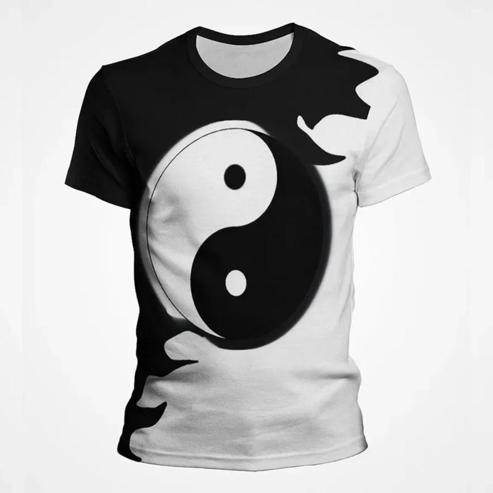 Yin Yang Gossip Punk Style 3D Digital Printed Men's Casual Fashion Round Neck Short Sleeved T-shirt
