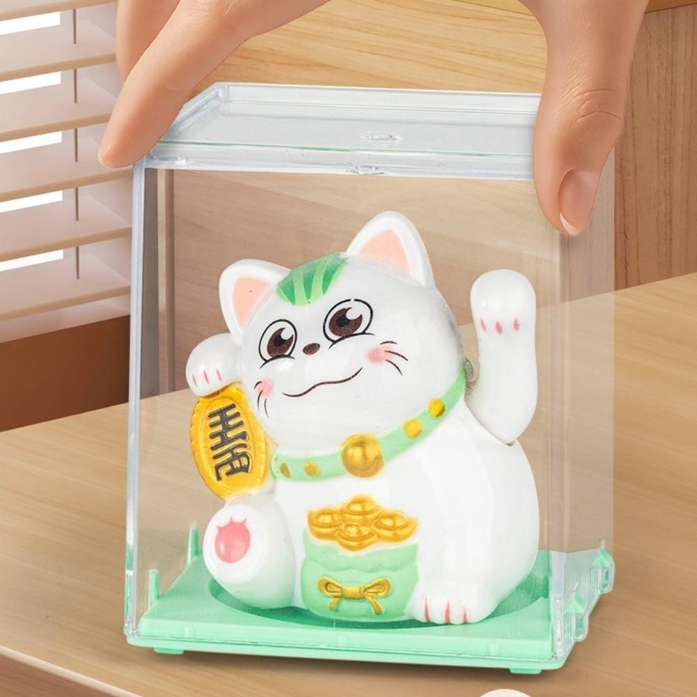 Fortune Cat Light Energy Maneki-neko Waving Hand Welcoming Lucky Cat Figurines Plastic Desktop Ornament Gift Present