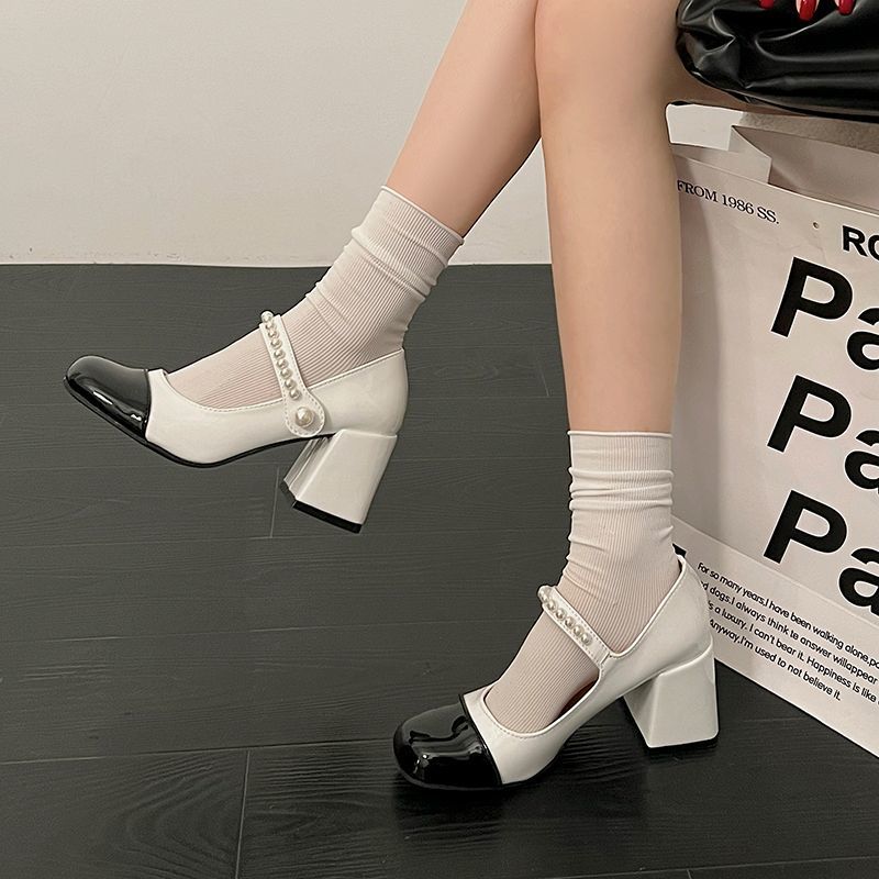 Small Fragrant Style with Skirt To Increase the Height of Mary Jane Shoes for Women's 2025 Spring and Autumn New High-end French Thick-heeled Single S