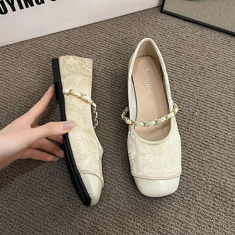 

Single shoes women s new Chinese style new spring and summer national style temperament flat bottom with skirt embroidered cheongsam Mary Jane shoes 40 абрикосовый