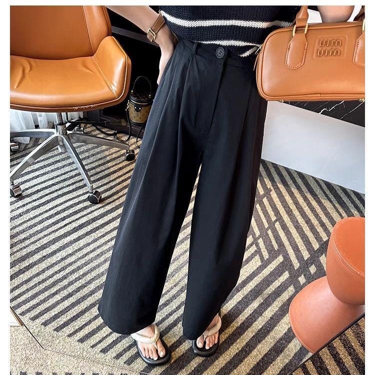 

2025 Women s Plus Size Slimming Straight Leg Loose Nine-Point Pants L чёрный