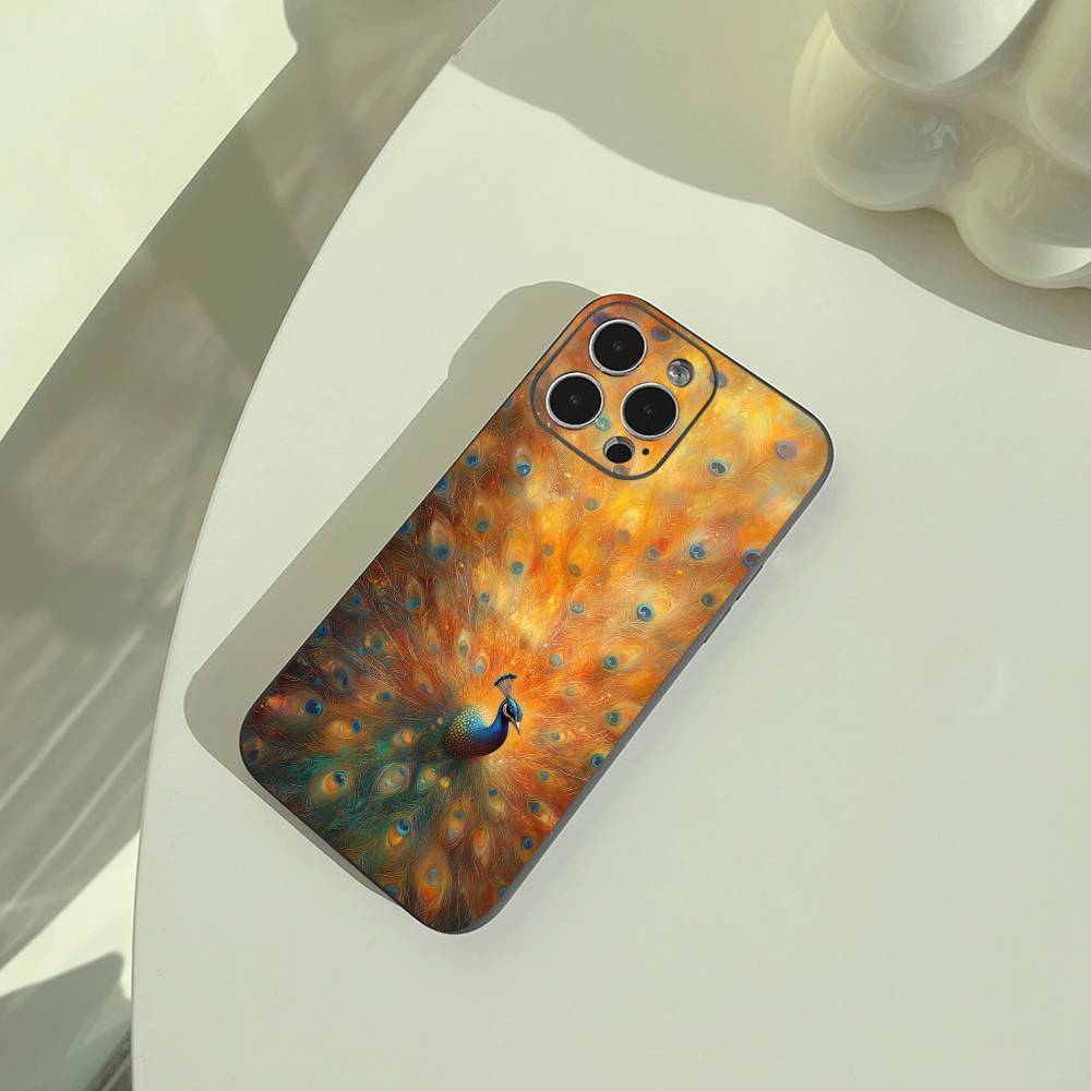 

Colorful peacock Phone Case For iPhone 17,16,15,14,13,12,11 Pro Max,16/15/14Plus,XS Soft Black Cover iPhone15