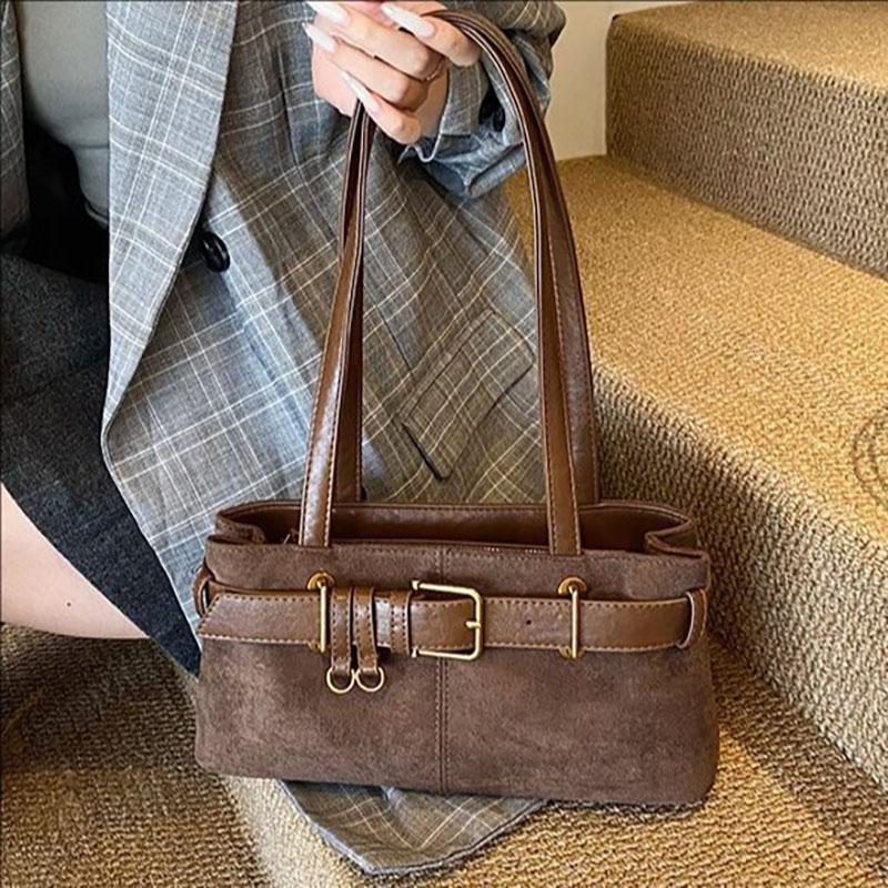Korean Retro Suede Underarm Bag Autumn Winter New Fashi Shoulder Bag Large Capacity Commuter Handbag