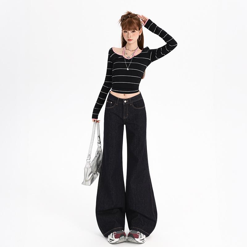 Women s American Denim Micro-Flare Jeans - Spring 2026, Loose Fit, High-Waisted, Slimming Bell Bottoms M