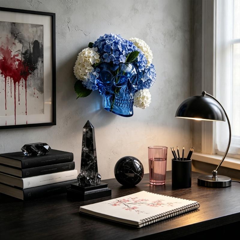 Open Pocket Skull Wall Piece for Entryway Accent, Faux Pick Display, and Party Corner Placement Indoors