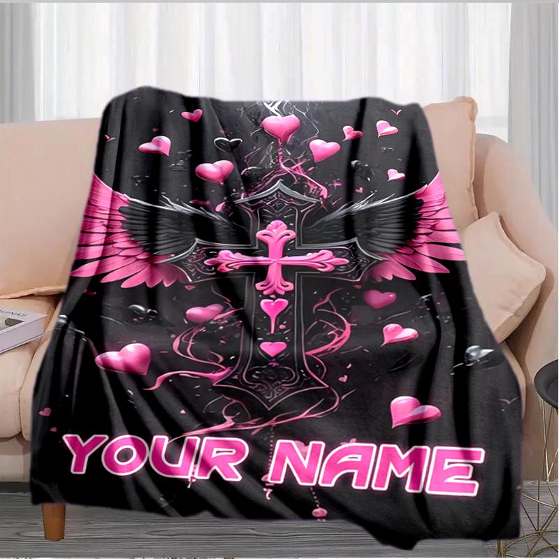 1PC Custom Name Wings Love Passion blanket versatile,all-season throw suitable for the living room,bedroom,camping,travel,and gift