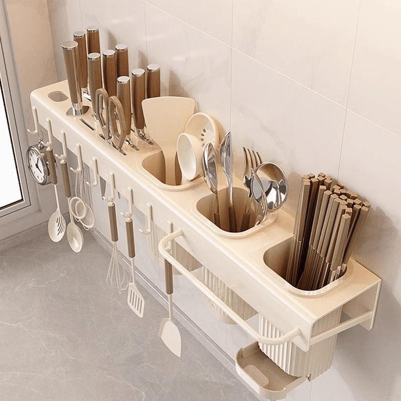 Brangdy 40cm Punch-Free Kitchen Storage Rack with Knife & Chopstick Holder
