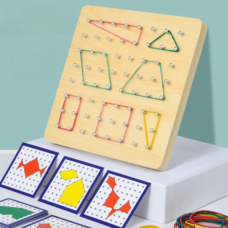 Wooden Geometry Puzzle Nail Board Graphics Geometric Creative Math Montessori Toy for for Children's Early Education