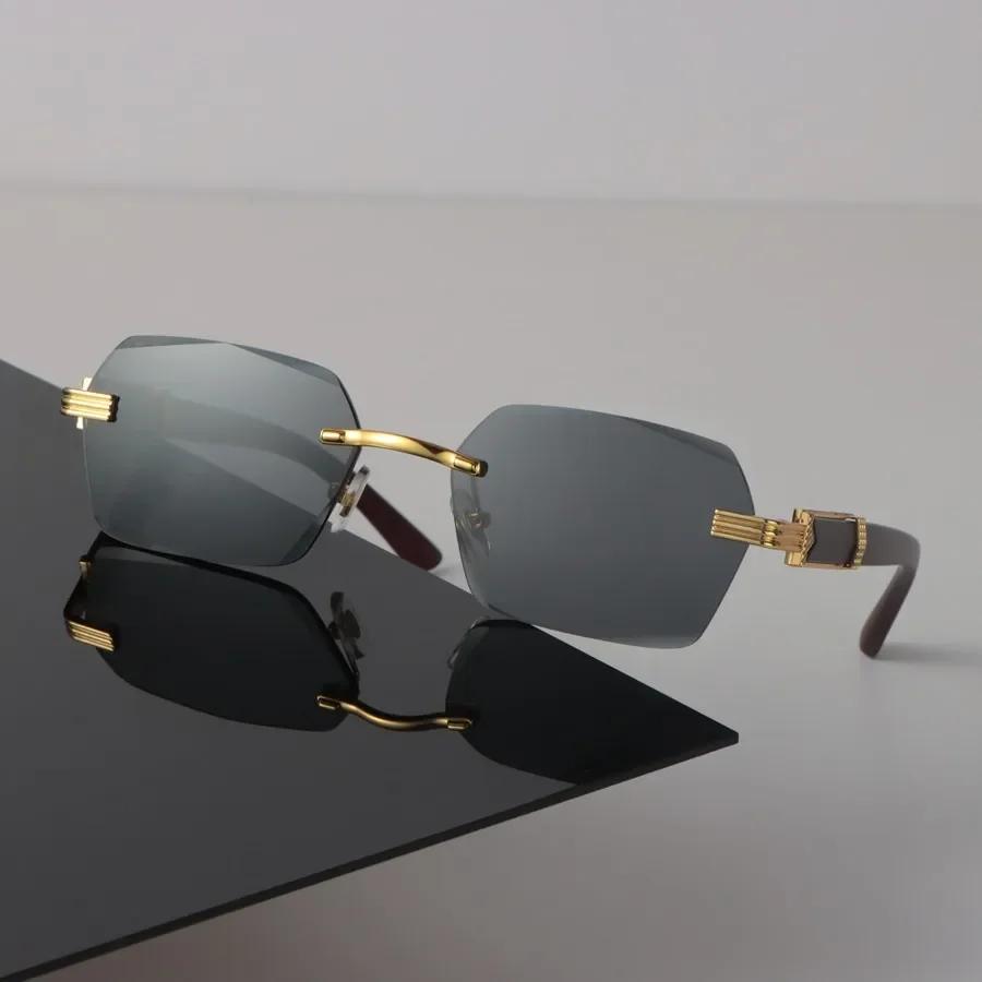 Designer Square Sunglasses Women Men Retro Black Sun Glasses Luxury Personality Eyewear Mirror Rimless Brand
