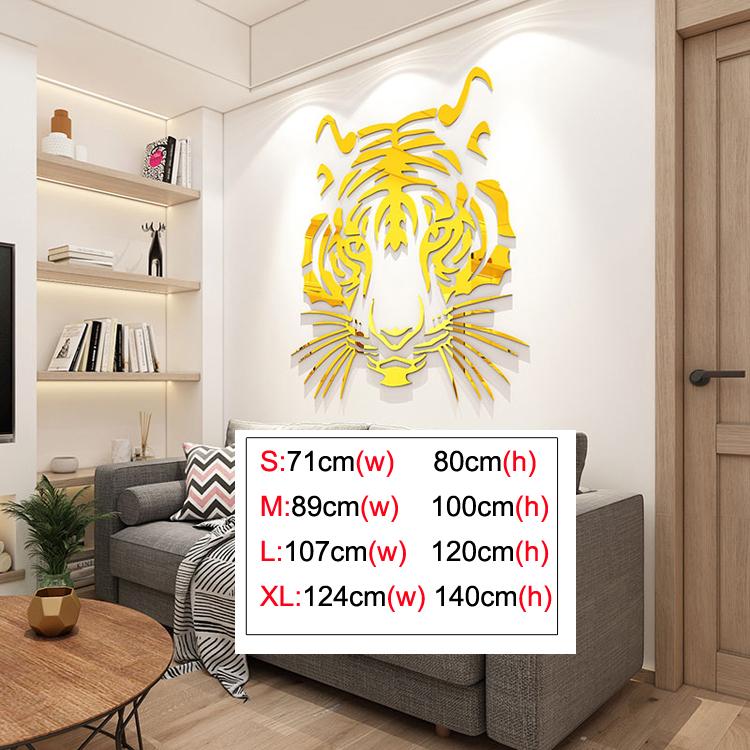 3D Tiger Head Mirror Wall Stickers Creative Wallpaper Self-adhesive Acrylic Wall Decal Living Room DIY Art Home Wall Decor