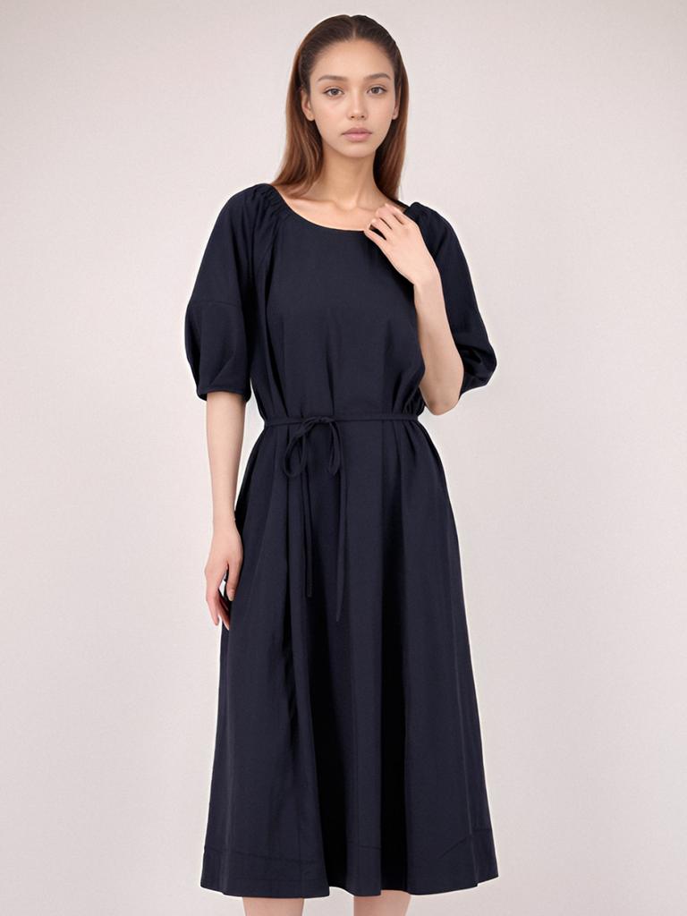 ACUD Balloon Sleeve Strap Dress_Navy