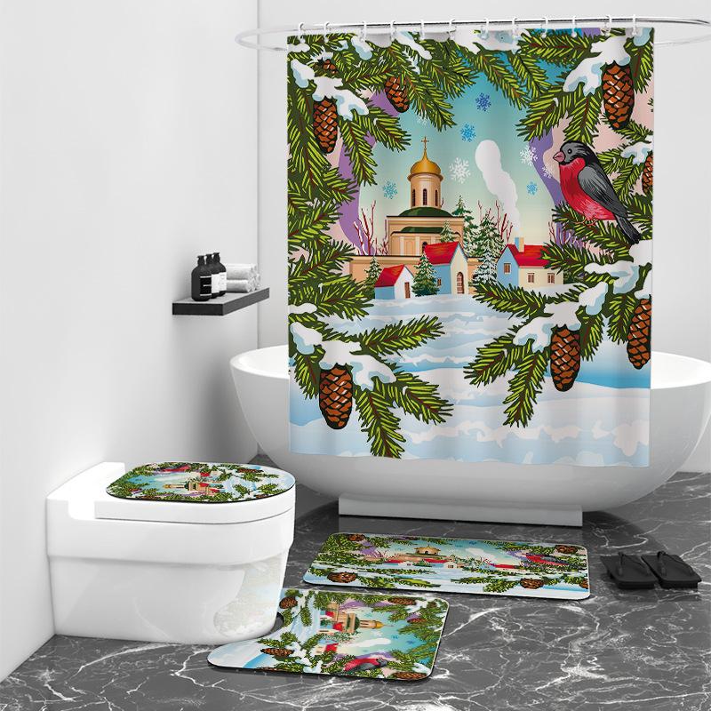 Halloween Christmas Digital Printing Shower Curtain Shower Curtain Set Bathroom Curtain Bath Curtain Fabric Floormat40x60cm