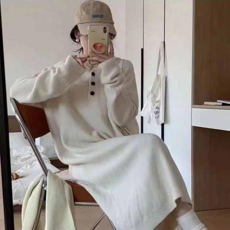 

Ленивый ветер худи свитер юбка женский осенний новый свободный до колена утолщенный длинный вязаный платье one size fits all