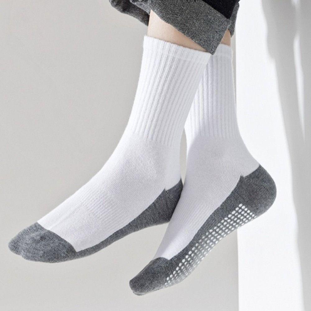 5Pairs Solid Cotton Children's Floor Socks Student Sports Socks with Grips  Spring Autumn