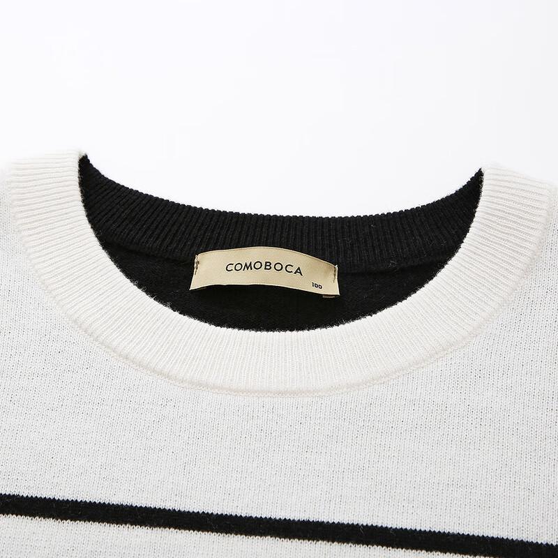 Komongboka Women's Autumn/Winter Black & White Striped Round Neck Wool Sweater