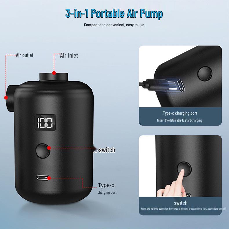 Portable Dual-Use Inflatable Air Pump with Digital Display for Camping