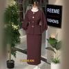 Spring and Autumn New European and American Amazon Cross-border Round Neck Long-sleeved Suit Top Hip Skirt Suit