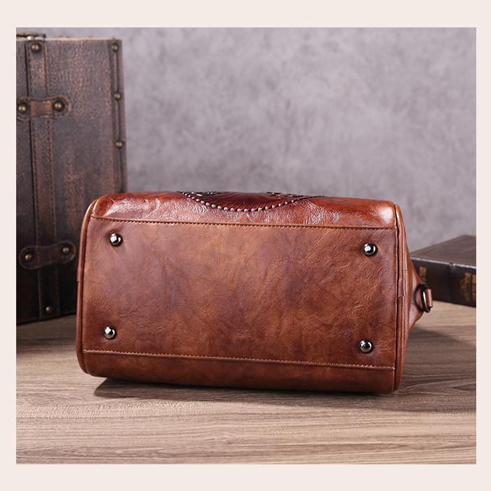 Retro Handmade Women's Handbag For Ladies Leather Should Bags Bohemian Style Soft Boston Luxury Handbags