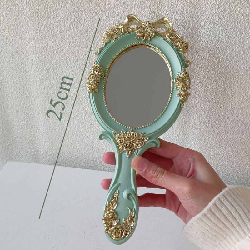 Miroir Rond Rétro avec Nœud Papillon Style Européen Miroirs Décoratifs en Anaglyphe Miroirs à Main de Style Baroque pour Femmes Décoration d'Intérieur