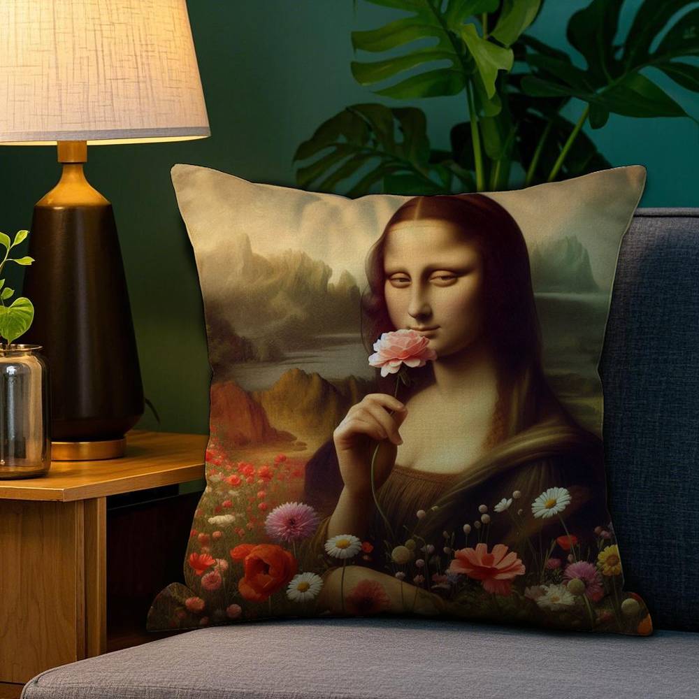 Modern Art Funny Mona Lisa Pillow Case Plush Fabric Soft Double Sided Print Sofa Cushion Cover Throw Pillow Covers