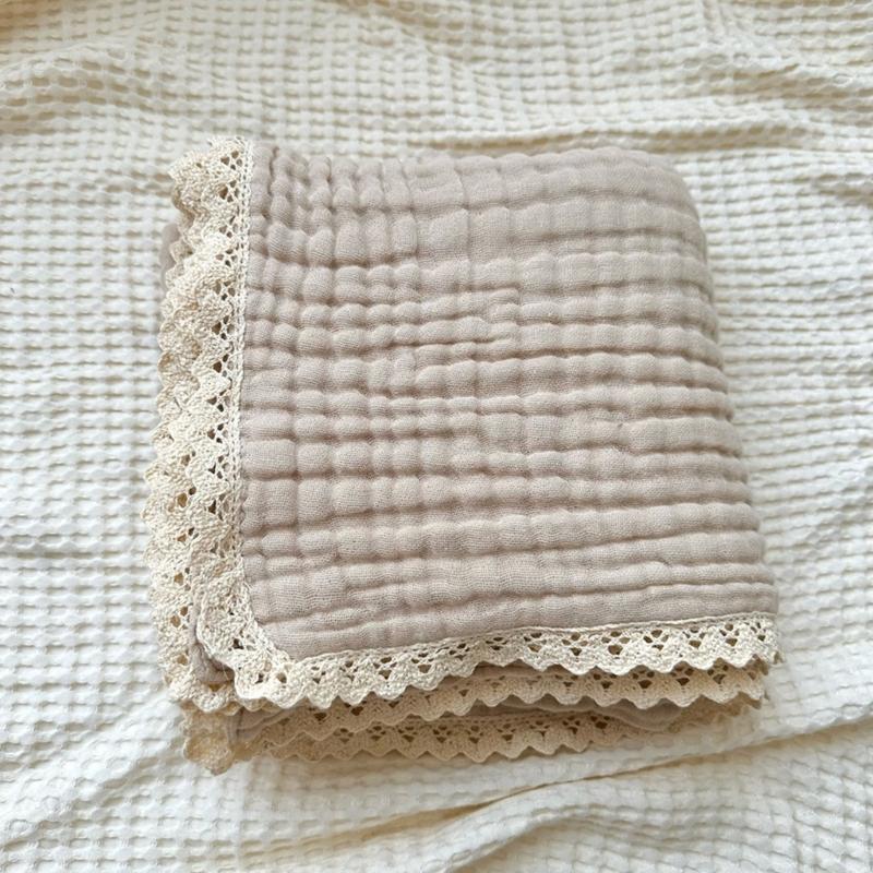 Safe & Comfortable Newborn Blanket Cotton Gauze Blanket with Delicate Lace Trim Newborn Swaddles Blanket for Infants