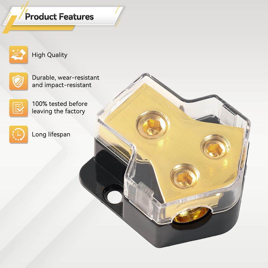 2Pcs 2 Way Car Power Distribution Amp Block Car Audio Power Wire Splitter 0/2/4 Gauge In 4/6/8 Gauge Out Durable Amplifier Power