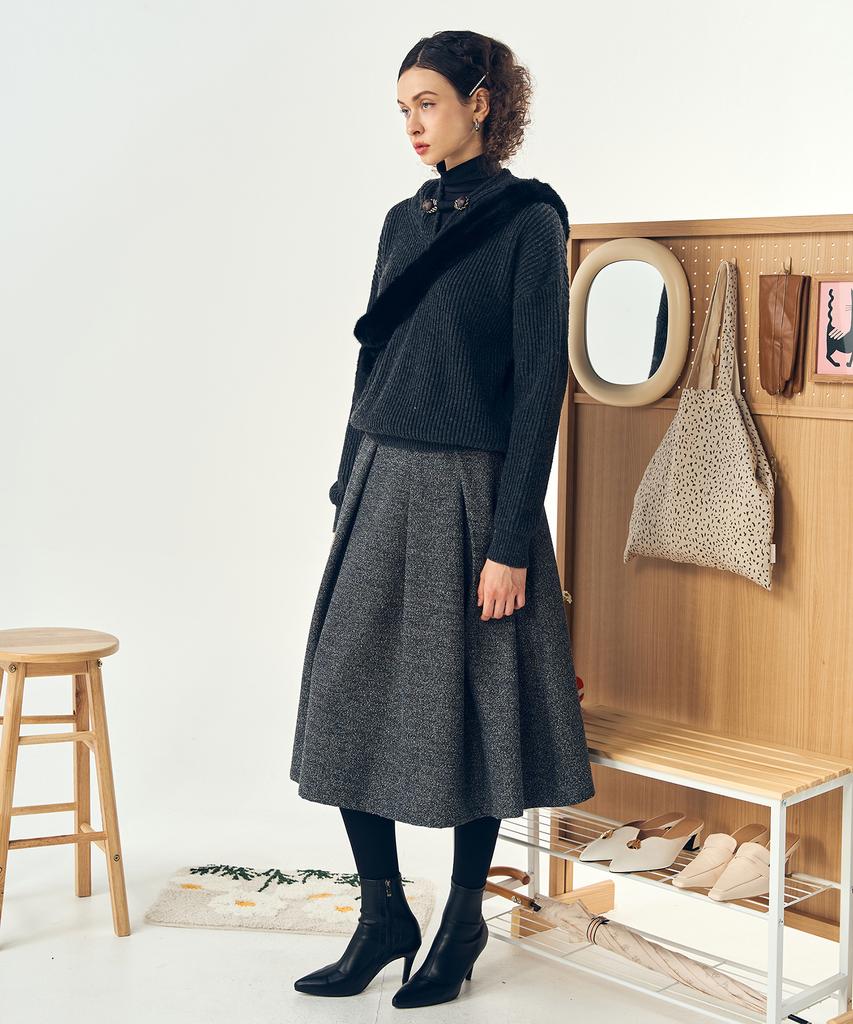 Pelimela Fastener Point Hoodie Knit (Charcoal)