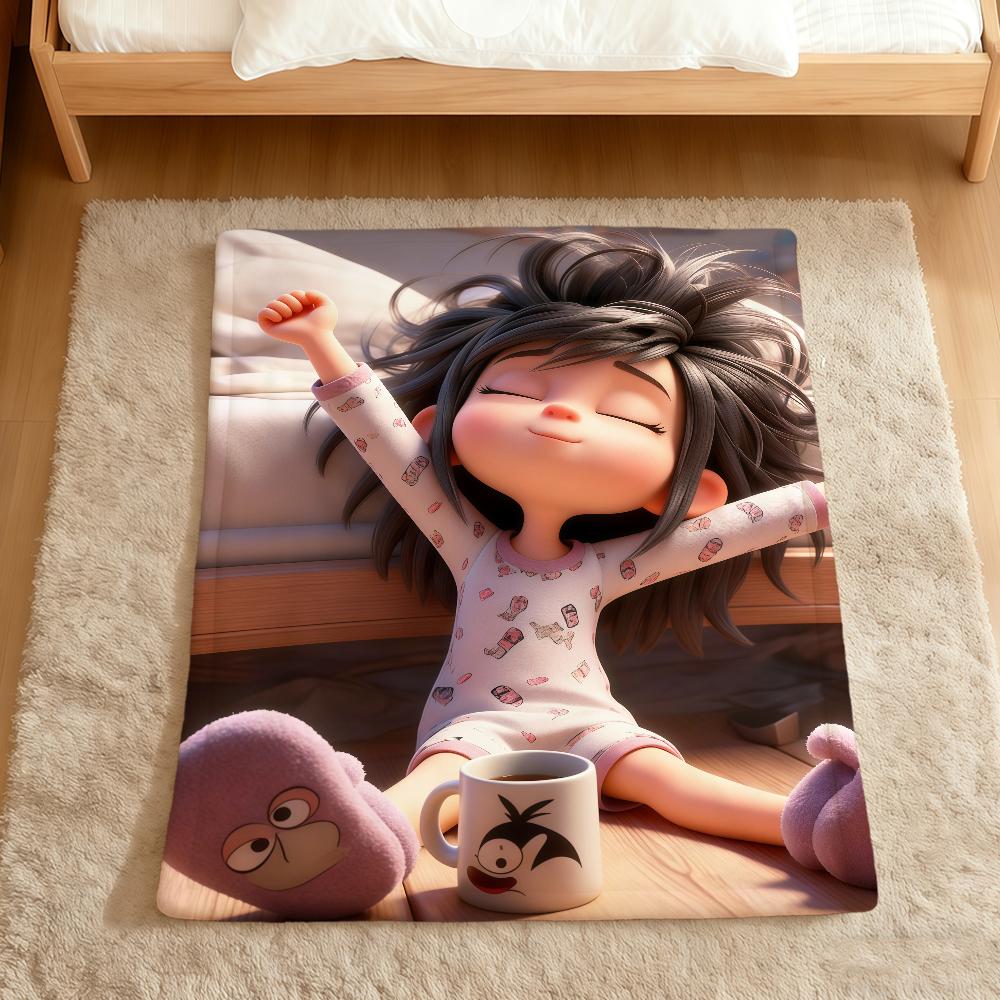 Lustige Cartoon faule süße Mädchen mit chaotischen Haaren Flanell weiche warme Plüschdecke Sofa Wohnzimmer hogar Schlafzimmer Geschenk Zuhause Auto tragbar