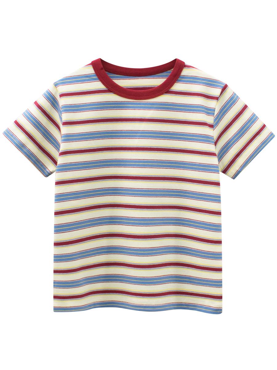 27kids Striped Short-Sleeve T-Shirt for Children - Lycra Cotton Stretch Fabric. 110 cm