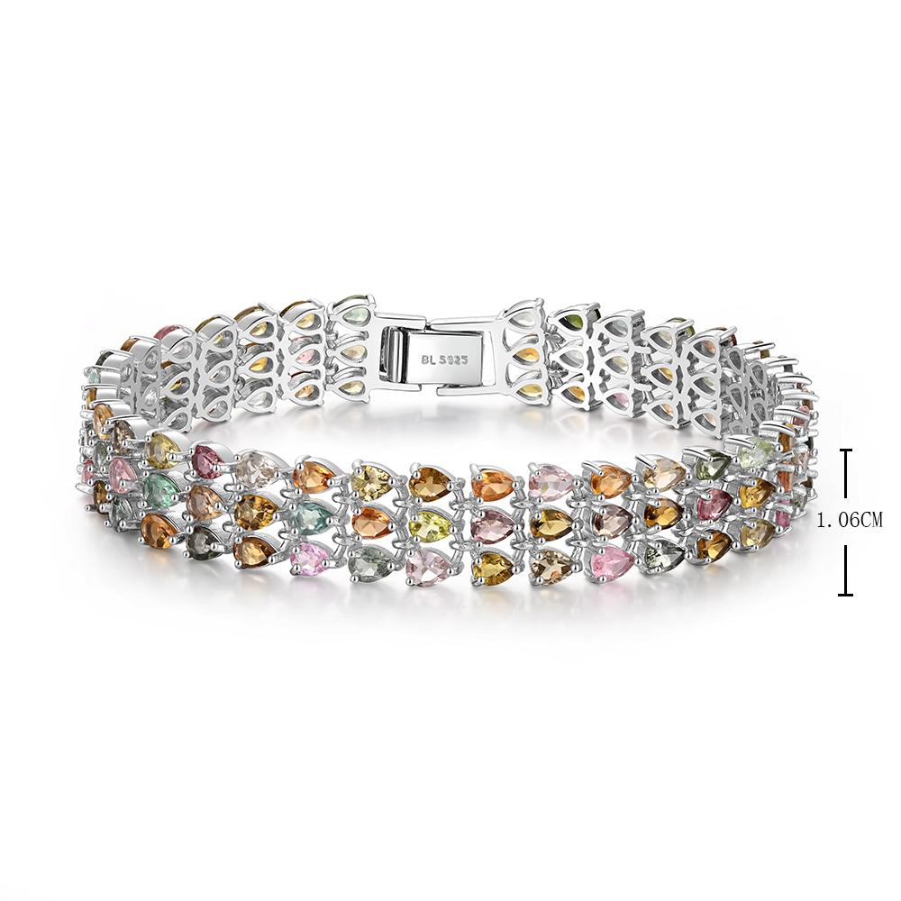 Luxury Multi-colored Natural tourmaline Bracelet precious gems with S925 silver women jewelry for wedding & anniversary gifts