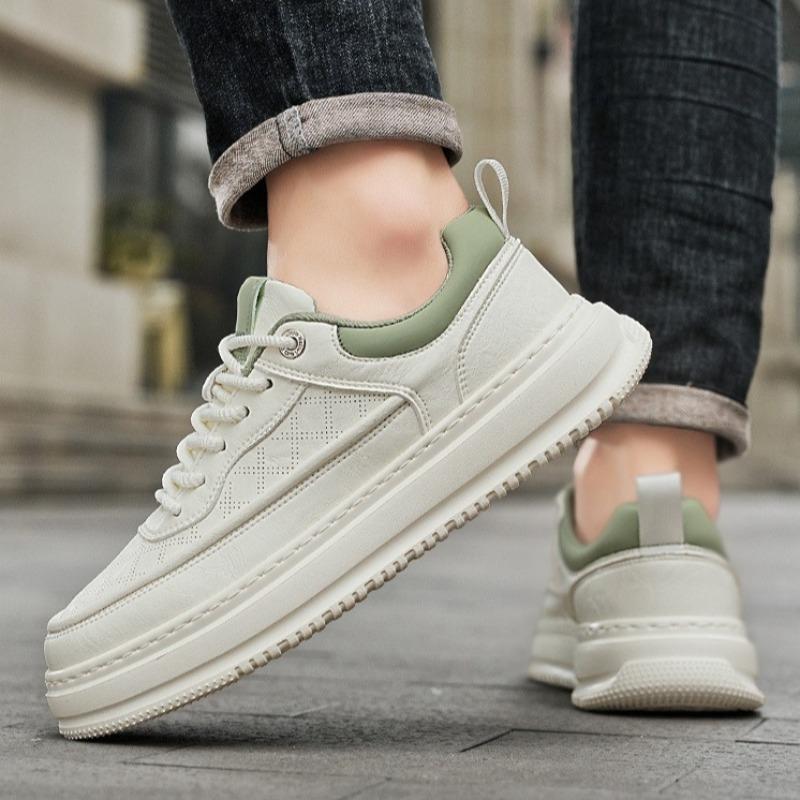 Fashion Trendy Men's Pu Leather Platform Casual Shoes Student Breathable Board Shoes Spring Autumn White Walking Sneakers Zapatos Tenis