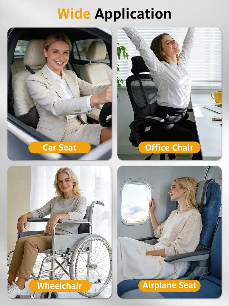 Adjustable Car Seat Lumbar Support Dual Strap Memory Foam Back and Lumbar Support Cushion with Convex Dot Design and Removable Cover for Driving