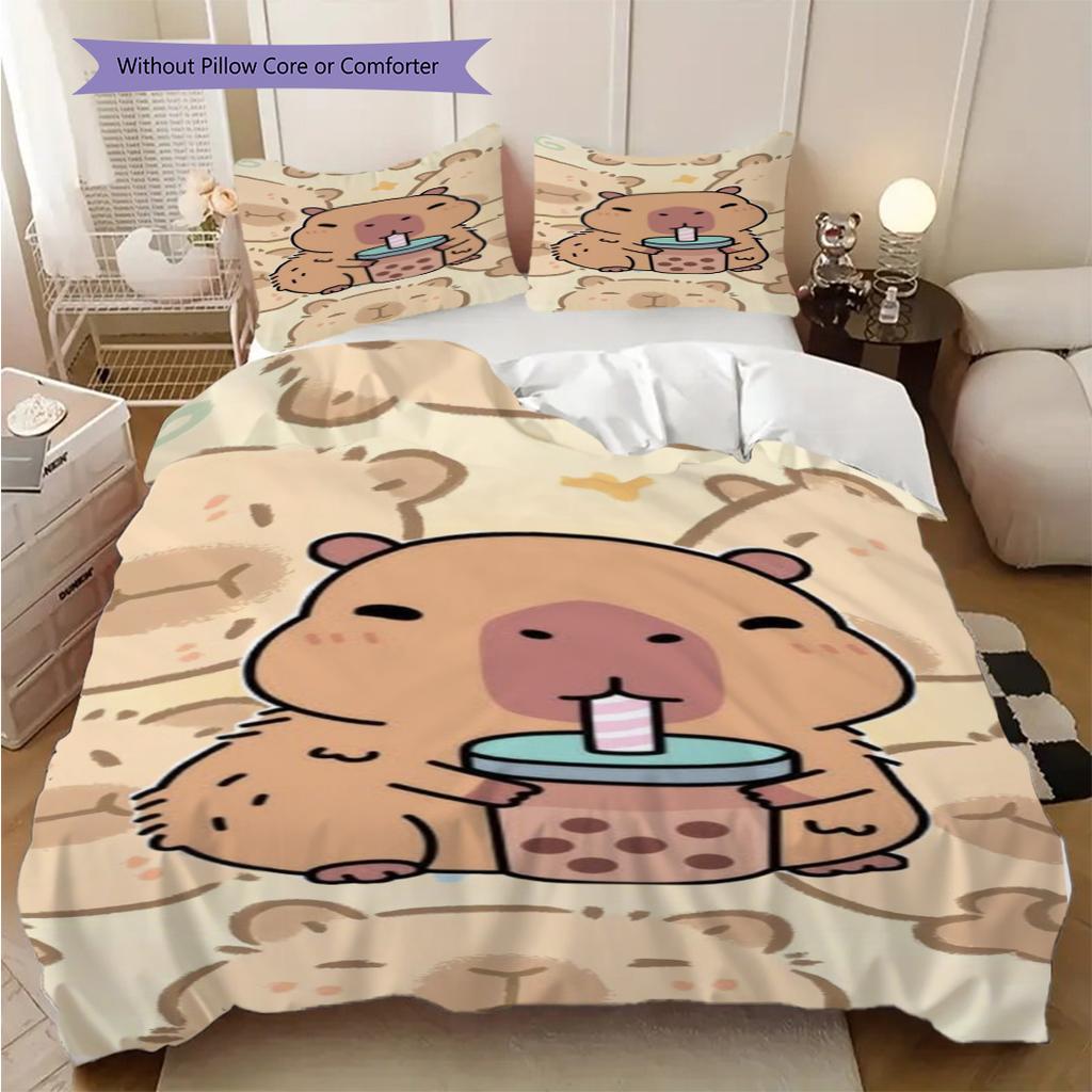 Cute Starry Bear Hug Three-piece set (1 * duvet cover + 2 * pillowcase, without core) 2D Flat Christmas birthday gift Bedding set