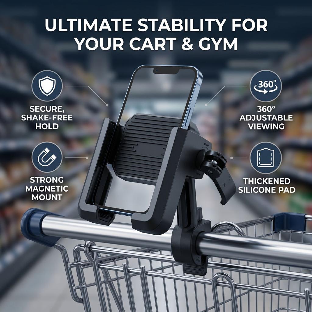 Cart Phone Holder Magnetic Base 360 Degree Rotation Gym Phone Mount for 4.7 7 Inch Phones
