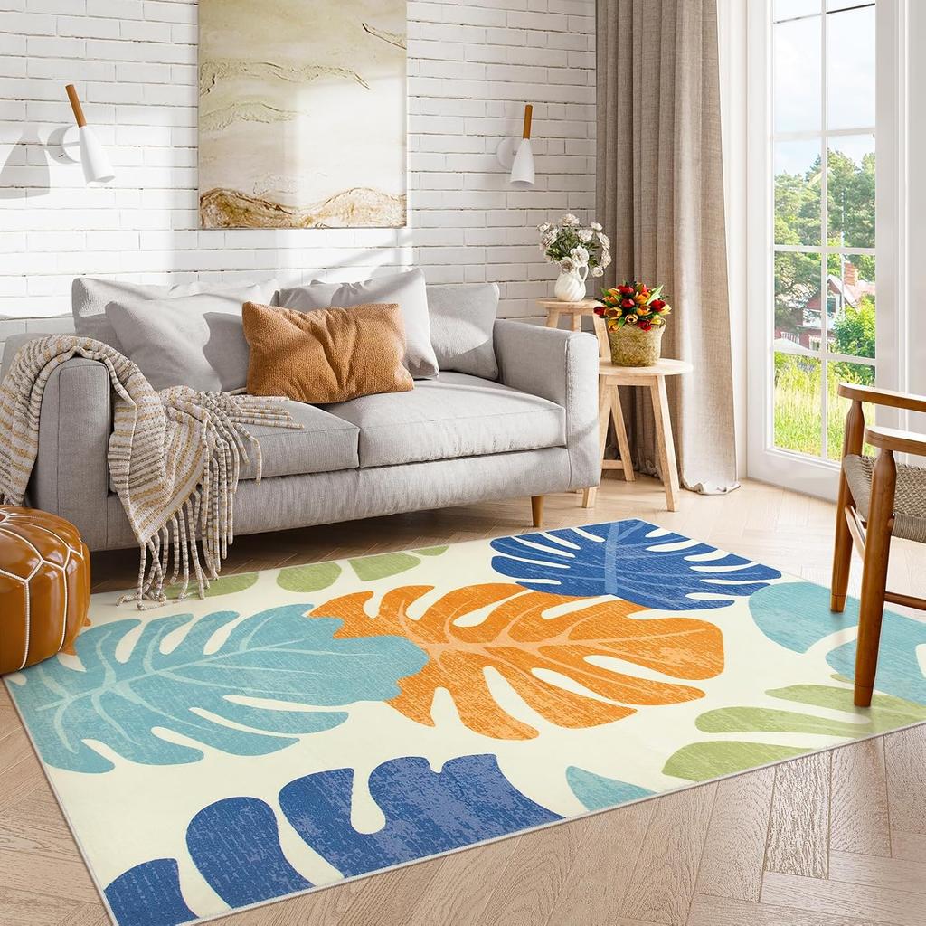 Turtle Leaf Carpet Mat Rug with Tropical Plant Pattern Natural Fresh Home Decoration for Living Room Bedroom Indoor Rug Carpet