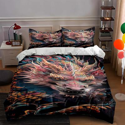Vibrant Dragon Illustration. Bedding Duvet Cover Sets Duvet Covers Pillowcases Gifts (1 * Duvet Cover 2 * Pillowcases, Without Duvet Insert)