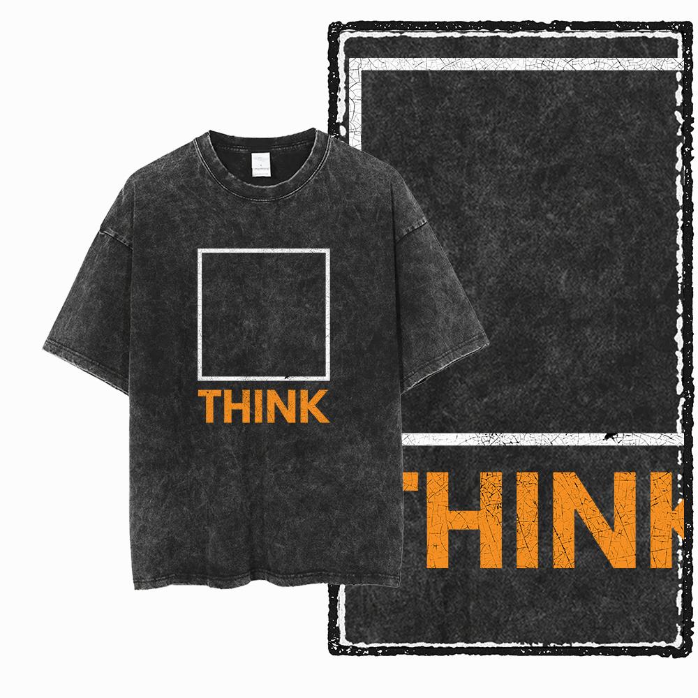 ZB THINK OUT OF THE BOX Printed Cotton Acid Washed Graphic Unisex T Shirt Cool Streetwear Men Tshirts Big Size Tee for men